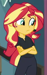 Size: 450x720 | Tagged: safe, derpibooru import, screencap, sunset shimmer, all the world's off stage, equestria girls, equestria girls series, cropped, image, png, solo