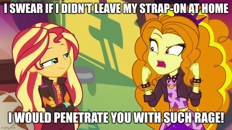 Size: 888x499 | Tagged: suggestive, derpibooru import, edit, edited screencap, screencap, adagio dazzle, sunset shimmer, equestria girls, equestria girls series, sunset's backstage pass!, spoiler:eqg series (season 2), caption, image, image macro, jpeg, text