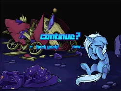 Size: 640x480 | Tagged: safe, artist:ponykillerx, screencap, trixie, unicorn, cape, clothes, crying, hat, image, png, solo, wagon