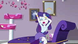 Size: 3072x1727 | Tagged: safe, derpibooru import, screencap, rarity, human, dance magic, equestria girls, spoiler:eqg specials, boots, bracelet, clothes, eyes closed, female, hairpin, high heel boots, image, jewelry, jpeg, marshmelodrama, open mouth, rarity being rarity, shoes, solo