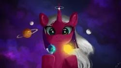 Size: 3840x2160 | Tagged: safe, artist:cyberpixel44, derpibooru import, oc, oc:dusk horizon, pony, unicorn, cute, eye reflection, female, flowing mane, image, looking at you, mare, planet, png, reflection, smiling, solo, space, wallpaper