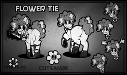 Size: 1980x1161 | Tagged: suggestive, artist:isaac_pony, derpibooru import, oc, oc:flower tie, unofficial characters only, earth pony, pony, 30s, ahegao, angry, ass, black and white, black and white cartoon, butt, butt freckles, cartoon, cartoon physics, cutie mark, faca, female, flower, freckles, grayscale, happy, hi, huge butt, image, large butt, mare, monochrome, open mouth, png, reference sheet, smiling, tongue out, vector, vintage