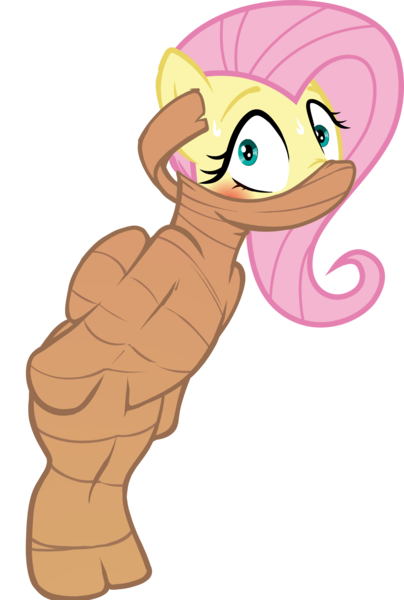 Size: 1500x2226 | Tagged: suggestive, edit, editor:anonymous, fluttershy, pegasus, pony, fake it 'til you make it, /mlp/ latex requests, bipedal, blushing, blushing profusely, bondage, bound arms, bound legs, bound wings, encasement, female, green eyes, image, legs together, looking at you, mare, mummification, nose wrinkle, otn gag, pink mane, png, raised eyebrows, scared, shrunken pupils, simple background, solo, solo female, standing, sweat, transparent background, wide eyes, wings, yellow coat