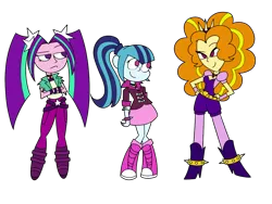 Size: 1200x900 | Tagged: safe, artist:fuckomcfuck, artist:icicle-wicicle-1517, derpibooru import, adagio dazzle, aria blaze, sonata dusk, equestria girls, belt, boots, bracelet, clothes, coat, collaboration, equestria girls 10th anniversary, female, fingerless gloves, gem, gloves, hairband, high heel boots, image, png, shirt, shoes, shorts, simple background, siren gem, size difference, skirt, socks, spiked wristband, stockings, the dazzlings, thigh highs, transparent background, trio, wristband