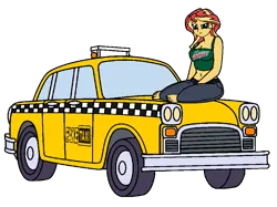 Size: 935x699 | Tagged: artist needed, suggestive, derpibooru import, sunset shimmer, equestria girls, bedroom eyes, checker cab, fake taxi, image, mountain dew, png, simple background, taxi, transparent background