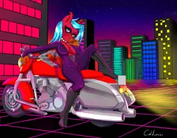 Size: 3203x2500 | Tagged: suggestive, artist:cali luminos, derpibooru import, anthro, pony, biker, bot, commission, female, image, jpeg, motorcycle, ponybot, retro, sexy, vaporwave, your character here