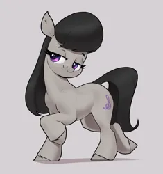 Size: 2160x2300 | Tagged: safe, artist:aquaticvibes, derpibooru import, octavia melody, earth pony, pony, female, full body, gray background, high res, image, mare, png, raised hoof, raised leg, simple background, smiling, solo