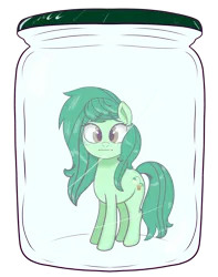 Size: 3744x4761 | Tagged: safe, artist:realgero, derpibooru import, wallflower blush, earth pony, pony, :|, image, jar, lewd container meme, looking at you, png, pony in a bottle, simple background, solo, transparent background