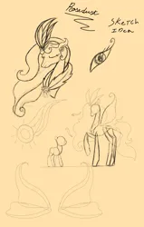 Size: 3524x5539 | Tagged: safe, derpibooru import, rosedust, fairy, flutter pony, concept, eye, eyes closed, idea, image, png, queen, size comparison, sketch, tall