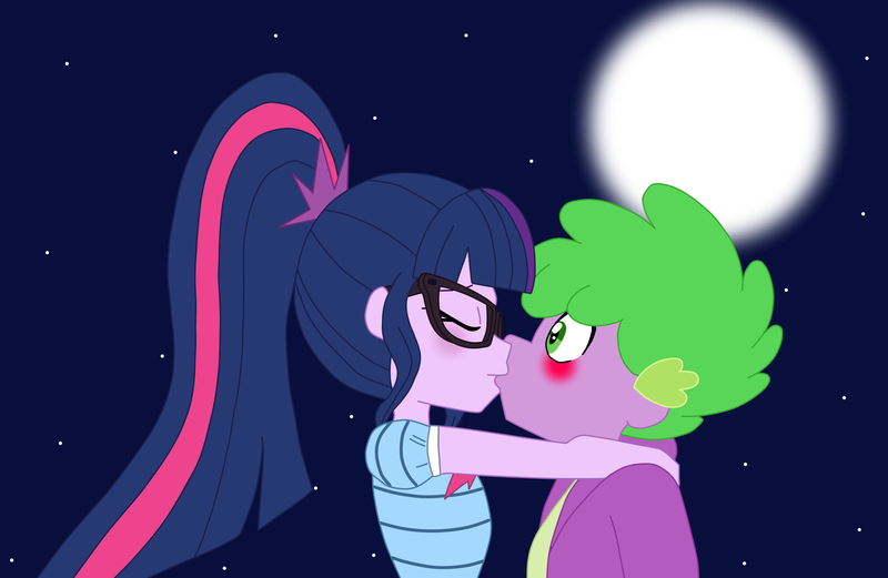 Size: 2161x1407 | Tagged: safe, derpibooru import, sci-twi, spike, twilight sparkle, female, image, kissing, male, png, scitwispike, shipping, straight, twispike