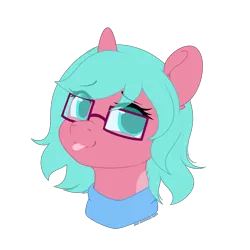 Size: 3000x3000 | Tagged: safe, artist:xcinnamon-twistx, derpibooru import, oc, oc:nano(nanopone), :p, bust, clothes, commission, eye clipping through hair, female, glasses, image, looking at you, png, scarf, sketch, solo, tongue out