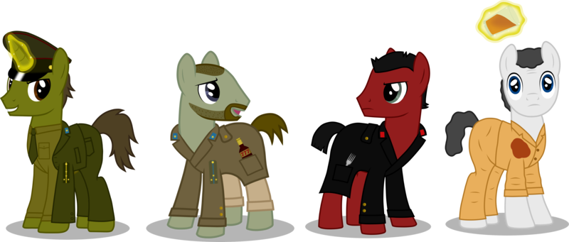 Size: 8002x3409 | Tagged: safe, artist:bogdan97, derpibooru import, earth pony, pony, unicorn, 777, absurd resolution, alcohol, bratishka, captain, clothes, colonel, food, fork, image, magic, magic aura, male, military uniform, no pants, pahom, pakhomov, png, poekhavshy, stallion, stars, tea, telekinesis, the captain, the colonel, the green elephant, uniform, vector, vladimir epifantsev