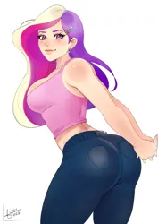 Size: 2480x3508 | Tagged: safe, artist:mrscurlystyles, derpibooru import, princess cadance, human, breasts, busty princess cadance, butt, clothes, ear piercing, earring, female, humanized, image, jewelry, jpeg, pants, piercing, shirt, solo