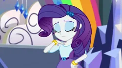 Size: 3072x1727 | Tagged: safe, derpibooru import, screencap, rarity, human, dance magic, equestria girls, spoiler:eqg specials, bracelet, canterlot high, eyes closed, female, frown, hairpin, hand on hip, image, jewelry, jpeg, solo