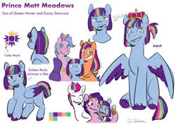 Size: 4160x2924 | Tagged: safe, artist:daisy_marshmallow, derpibooru import, pipp petals, queen haven, sunny starscout, zipp storm, oc, oc:matt meadows, earth pony, pegasus, pony, g5, colored sketch, colt, crown, cutie mark, female, filly, foal, freckles, image, jewelry, lesbian, male, mare, parent:queen haven, parent:sunny starscout, phone, png, queen sunny starscout, reference sheet, regalia, royalty, shipping, signature, simple background, sketch, smiling, sunnyhaven, time skip, tongue out, tooth gap, white background