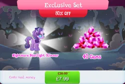 Size: 1267x858 | Tagged: safe, derpibooru import, official, starlight glimmer, pony, bundle, costs real money, english, female, gameloft, gem, horn, image, jpeg, mare, mobile game, my little pony: magic princess, nightmare creature, nightmare forces, numbers, sale, solo, solo focus, text