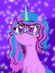 Size: 1620x2160 | Tagged: safe, artist:jesslmc16, derpibooru import, izzy moonbow, masquerade, pony, unicorn, g5, my little pony: make your mark, spoiler:g5, spoiler:my little pony: make your mark, spoiler:my little pony: make your mark chapter 4, bust, colored, colored horn, digital art, female, glitter, horn, image, looking at you, mare, mask, masquerade mask, my little pony: make your mark chapter 4, png, portrait, procreate app, smiling, smiling at you