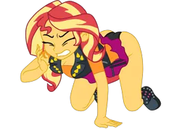 Size: 2533x1900 | Tagged: suggestive, artist:gmaplay, derpibooru import, sunset shimmer, equestria girls, accidental exposure, all fours, ass, black underwear, bunset shimmer, butt, clothes, eyes closed, image, on floor, panties, png, solo, underwear