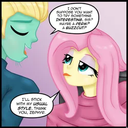 Size: 3000x3000 | Tagged: safe, artist:lennondash, derpibooru import, idw, fluttershy, zephyr breeze, equestria girls, spoiler:comic, spoiler:comic74, :p, brother and sister, dialogue, duo, duo male and female, equestria girls interpretation, eyes closed, female, gradient background, image, lidded eyes, male, open mouth, png, scene interpretation, sibling love, sibling teasing, siblings, simple background, speech bubble, tongue out