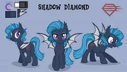 Size: 2702x1535 | Tagged: safe, artist:equestria secret guard, derpibooru import, oc, oc:shadow diamond, unofficial characters only, bat pony, pony, bat pony oc, bat wings, butt, collarbone, cutie mark, ear piercing, earring, female, image, jewelry, jpeg, looking at you, looking back, mare, piercing, plot, simple background, smiling, spread wings, teeth, walking, wings