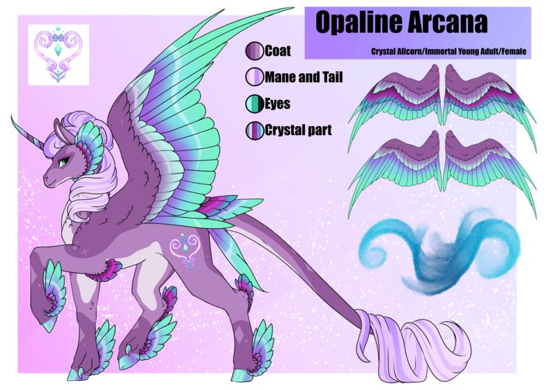 Size: 1920x1358 | Tagged: safe, artist:oneiria-fylakas, derpibooru import, pony, g5, alternate design, colored wings, concave belly, countershading, feathered fetlocks, gradient wings, image, long tail, multicolored wings, opaline arcana, pale belly, png, raised hoof, reference sheet, solo, tail, wings