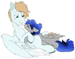 Size: 3731x2924 | Tagged: safe, artist:cold blight, derpibooru import, oc, oc:cyan moonlight, oc:frigid fault, unofficial characters only, pegasus, blushing, couple, cuddling, cute, floppy ears, fluffy, image, pegasus oc, png, simple background, size difference, smiling, wings