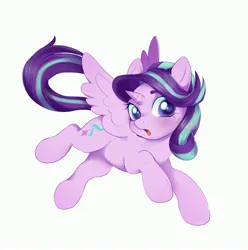 Size: 2972x3000 | Tagged: safe, artist:g4bby4ka, derpibooru import, starlight glimmer, alicorn, pony, alicornified, female, high res, horn, image, jpeg, looking at you, mare, open mouth, race swap, simple background, solo, spread wings, starlicorn, white background, wings, xk-class end-of-the-world scenario