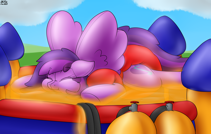 Size: 3412x2172 | Tagged: questionable, artist:the-furry-railfan, derpibooru import, oc, oc:emilia starsong, unofficial characters only, inflatable pony, air tank, bouncy castle, diaper, floating, hose, image, inflatable, inflatable diaper, inflated ears, inflated tail, inflated wings, inflation, non-baby in diaper, p 235, parade balloon, png, puffy cheeks, tail, water wings, wings