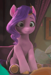 Size: 789x1158 | Tagged: safe, derpibooru import, screencap, pipp petals, pegasus, pony, g5, my little pony: make your mark, spoiler:g5, spoiler:my little pony: make your mark, spoiler:my little pony: make your mark chapter 4, spoiler:mymc04e06, a little horse, animated, confused, female, floppy ears, gif, head tilt, hoof heart, huh, i watch it for the ears, image, mare, my little pony: make your mark chapter 4, sitting, solo, underhoof