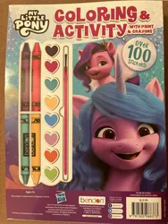 Size: 3024x4032 | Tagged: safe, derpibooru import, izzy moonbow, pipp petals, g5, activity book, book, coloring book, crayons, image, jpeg, my little pony logo, paintbrush, picture, sticker pack, traditional art, watercolor painting