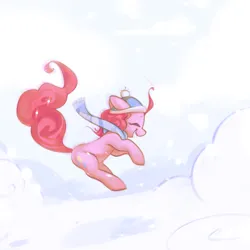 Size: 4000x4000 | Tagged: safe, artist:mirroredsea, derpibooru import, pinkie pie, earth pony, pony, clothes, cute, diapinkes, eyes closed, female, hat, high res, image, jpeg, mare, open mouth, scarf, smiling, snow, solo, winter