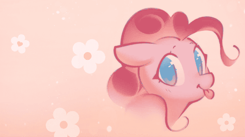 Size: 1662x928 | Tagged: safe, artist:mirroredsea, derpibooru import, pinkie pie, earth pony, pony, :p, bust, dithering, female, flower, heart, image, looking at you, mare, pattern dither, png, solo, tongue out