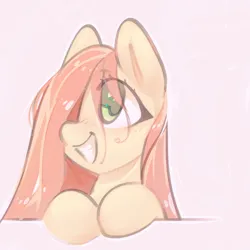 Size: 4000x4000 | Tagged: safe, artist:mirroredsea, derpibooru import, oc, unofficial characters only, pony, bust, female, grin, high res, image, jpeg, looking up, not fluttershy, not pinkamena, simple background, smiling, solo, wet, wet mane