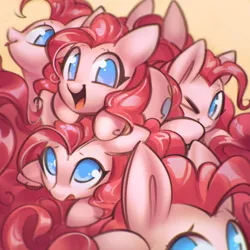 Size: 4000x4000 | Tagged: safe, artist:mirroredsea, derpibooru import, pinkie pie, earth pony, pony, absurd resolution, clone, cute, diapinkes, female, image, jpeg, looking at you, mare, multeity, no pupils, one eye closed, open mouth, pony pile, tongue out, too much pink energy is dangerous