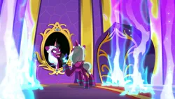 Size: 1280x720 | Tagged: safe, derpibooru import, screencap, pony, g5, my little pony: tell your tale, spoiler:g5, spoiler:my little pony: tell your tale, spoiler:tyts01e54, evil laugh, fire, i've seen fire and i've seen rain (bows), image, laughing, magic, mirror, opaline arcana, png