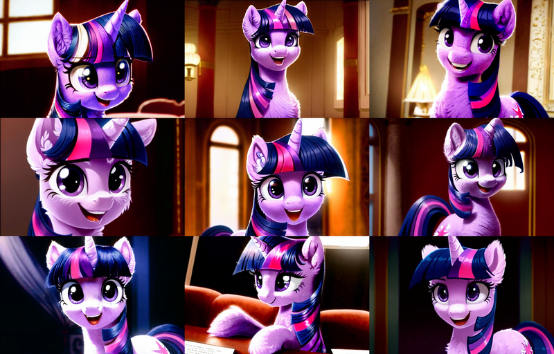 Size: 2400x1536 | Tagged: safe, derpibooru import, machine learning generated, screencap, stable diffusion, twilight sparkle, pony, unicorn, 3d, ai content, cgi, cheek fluff, clothes, collage, cum, detailed, detailed hair, ear fluff, eyes open, facial, fur, horn, horns, image, looking at you, png, quality, realistic, realistic anatomy, solo