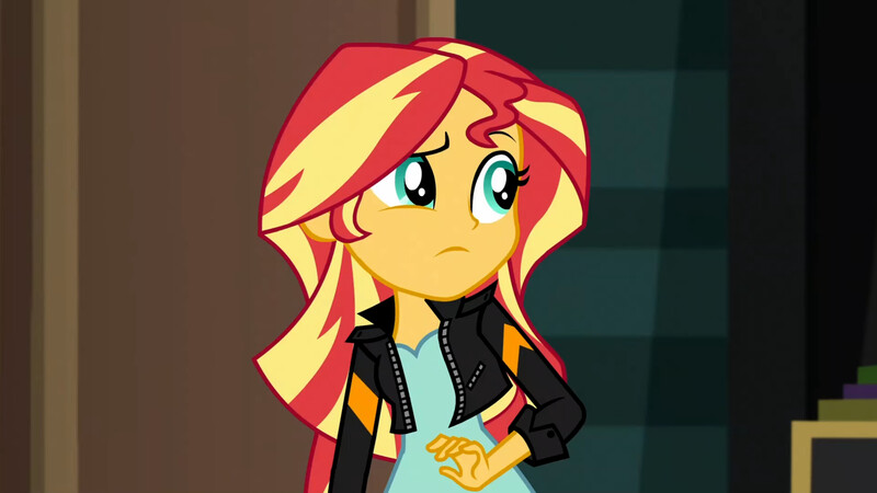 Size: 3072x1727 | Tagged: safe, derpibooru import, screencap, sunset shimmer, human, equestria girls, movie magic, spoiler:eqg specials, clothes, eyebrows, female, frown, image, jacket, jpeg, leather, leather jacket, raised eyebrow, solo