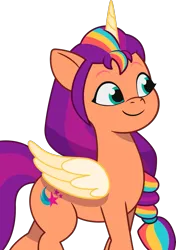 Size: 1153x1641 | Tagged: safe, derpibooru import, official, sunny starscout, alicorn, earth pony, pony, g5, my little pony: a new generation, my little pony: tell your tale, 2024 franchise overview, alicornified, female, image, mane stripe sunny, mare, png, race swap, simple background, solo, sunnycorn, transparent background