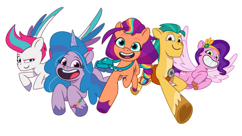 Size: 960x540 | Tagged: safe, derpibooru import, official, hitch trailblazer, izzy moonbow, pipp petals, sunny starscout, zipp storm, earth pony, pegasus, pony, unicorn, g5, my little pony: tell your tale, 2024 franchise overview, female, image, male, mane five (g5), mane stripe sunny, mare, png, simple background, stallion, transparent background