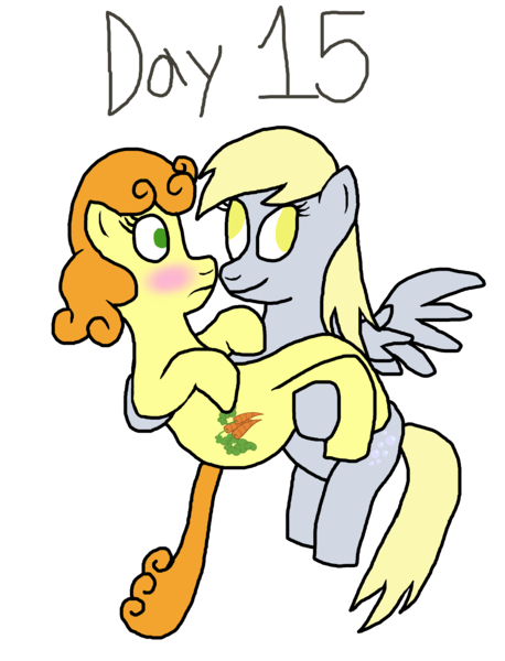 Size: 3000x3931 | Tagged: safe, artist:horroraceman93, derpibooru import, carrot top, derpy hooves, golden harvest, pony, blushing, carrying, derpytop, female, flying, image, lesbian, png, shipping