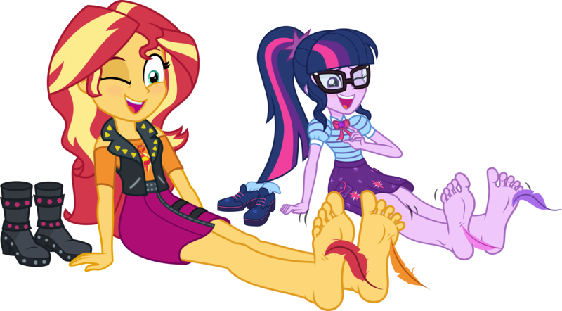 Size: 7831x4329 | Tagged: safe, artist:n0kkun, derpibooru import, edit, sci-twi, sunset shimmer, twilight sparkle, human, equestria girls, equestria girls series, adorasexy, barefoot, boots, clothes, cute, feather, feet, fetish, foot fetish, foot focus, foot tickling, foot worship, geode, glasses, image, laughing, one eye closed, open mouth, open smile, png, sexy, shoes, shoes removed, simple background, sitting, skirt, smiling, soles, solo, tickle fetish, tickling, toes, transparent background, twiabetes, vector