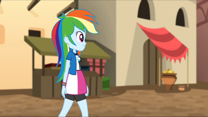 Size: 3072x1727 | Tagged: safe, derpibooru import, screencap, rainbow dash, human, equestria girls, movie magic, spoiler:eqg specials, clothes, cutie mark, cutie mark on clothes, female, geode of super speed, image, jewelry, jpeg, magical geodes, necklace, smiling, solo