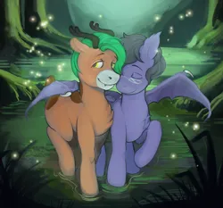 Size: 4268x3984 | Tagged: safe, artist:sprout, derpibooru import, oc, oc:prpout, bat pony, deer, pony, gay, image, male, png