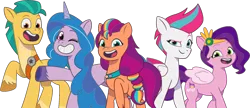 Size: 1874x809 | Tagged: safe, derpibooru import, official, hitch trailblazer, izzy moonbow, pipp petals, sunny starscout, zipp storm, earth pony, pegasus, pony, unicorn, g5, my little pony: tell your tale, 2024 franchise overview, female, image, male, mane five (g5), mane stripe sunny, mare, png, simple background, stallion, transparent background