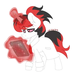 Size: 2000x2000 | Tagged: safe, artist:ladylullabystar, derpibooru import, oc, oc:zaknel, unofficial characters only, pony, unicorn, book, clothes, coat, horn, image, lab coat, magic, male, necktie, png, signature, simple background, solo, stallion, transparent background, unicorn oc, white background