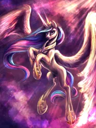 Size: 900x1200 | Tagged: safe, artist:kreativpony, derpibooru import, princess celestia, alicorn, flying, image, jpeg