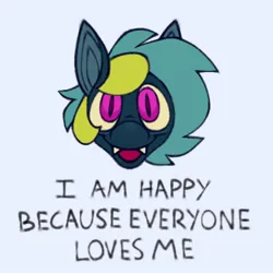 Size: 1000x1000 | Tagged: safe, artist:partyponypower, derpibooru import, oc, unofficial characters only, bat pony, pony, bust, fine art parody, image, jpeg, looking at you, louis wain, simple background, smiling, solo, text, white background