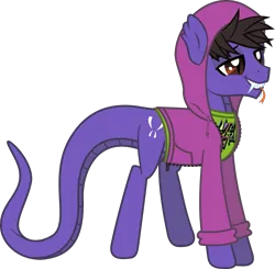 Size: 1861x1827 | Tagged: safe, artist:lightningbolt, derpibooru import, ponified, original species, pony, snake, snake pony, .svg available, clothes, cobra starship, derpibooru exclusive, fangs, forked tongue, gabe saporta, grin, hood up, hoodie, image, lidded eyes, long sleeves, male, png, scales, shirt, show accurate, simple background, slit pupils, smiling, snake tail, solo, stallion, standing, tail, transparent background, undershirt, vector