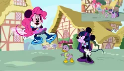 Size: 1181x677 | Tagged: safe, artist:fanvideogames, derpibooru import, pinkie pie, spike, twilight sparkle, disney, image, minnie mouse, png