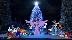 Size: 1194x669 | Tagged: safe, artist:fanvideogames, derpibooru import, twilight sparkle, bugs bunny, cuphead, cuphead (character), goofy (disney), image, male, mickey mouse, minnie mouse, oswald the lucky rabbit, png, scrooge mcduck, stella (winx club)